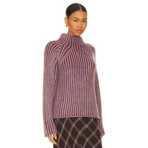 STEVE MADDEN Terra Sweater M Mulberry Purple Cable-Knit Ribbed Mock Neck NWT B77